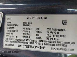 2023 Tesla Model 3 с VIN 5YJ3E1EA3PF434981, выставлен на аукционе IAAI как лот 42577864 с пробегом 38 500 миль миль и . История ставок и продаж доступна на DreamBid. Изображение 9.