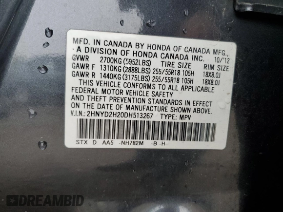 2013 Acura MDX with VIN 2HNYD2H20DH513267, listed as a Copart auction lot 52112595 with 259,490 mi miles and Clean title. Bid and sale history available at DreamBid. Image 13.