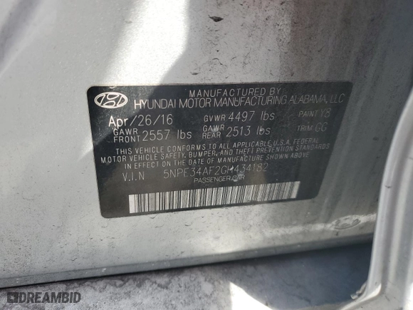 2016 Hyundai Sonata 2.4L Sport with VIN 5NPE34AF2GH434182, listed as a Copart auction lot 44385005 with 106,406 mi miles and Clean Title. Bid and sale history available at carsss.com. Image 12.