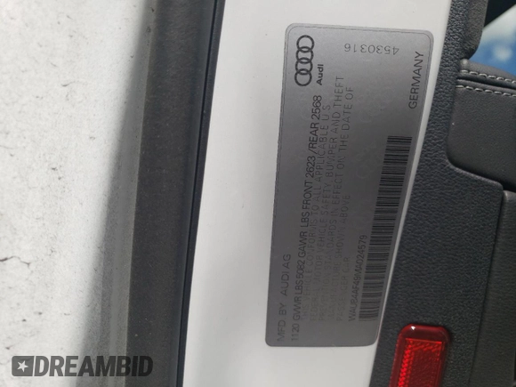 2021 Audi S4 Premium Plus with VIN WAUB4AF49MA024579, listed as a Copart auction lot 64689814 with 28,698 mi miles and Salvage Title. Bid and sale history available at carsss.com. Image 12.