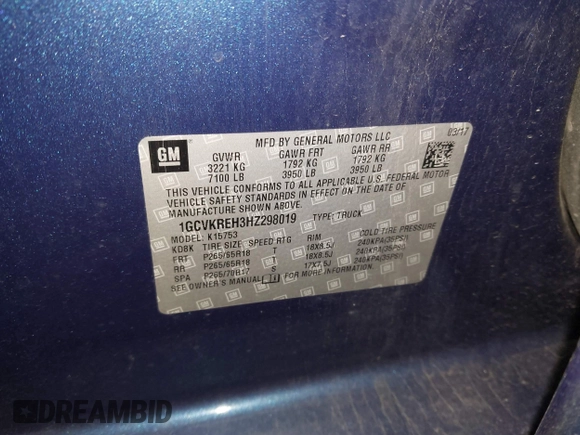 2017 Chevrolet Silverado 1500 LT with VIN 1GCVKREH3HZ298019, listed as a IAAI auction lot 41092059 with 85,417 mi miles and . Bid and sale history available at DreamBid. Image 9.