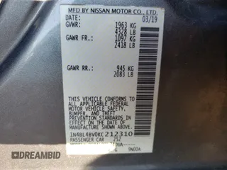 2019 Nissan Altima 2.5 S with VIN 1N4BL4BV0KC212310, listed as a Copart auction lot 57659390 with 39,289 mi miles and Salvage Title. Bid and sale history available at carsss.com. Image 10.