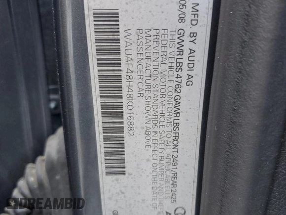 2008 Audi A4 2.0T z VIN WAUAF48H48K016882, wystawiony jako Copart lot #55767335 z przebiegiem 156 138 mil mil oraz Szkoda całkowita • Salvage title. Historia ofert i sprzedaży dostępna na DreamBid. Obrazek 13.