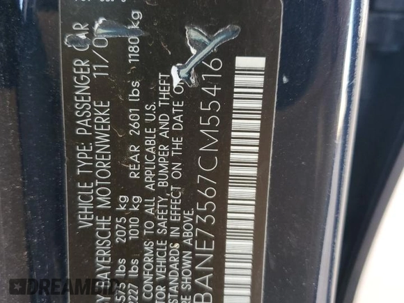 2007 BMW 5 Series 530i with VIN WBANE73567CM55416, listed as a Copart auction lot 53822535 with 145,066 mi miles and Salvage Title. Bid and sale history available at carsss.com. Image 12.
