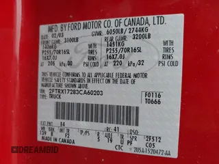 2003 Ford F-150 XL with VIN 2FTRX17283CA60203, listed as a IAAI auction lot 42092425 with 1 mi miles. Bid and sale history available at carsss.com. Image 9.