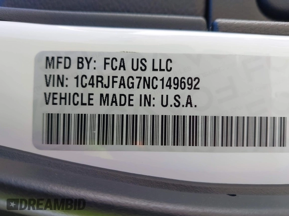 2022 Jeep Grand Cherokee Laredo X z VIN 1C4RJFAG7NC149692, wystawiony jako IAAI lot #42119197 z przebiegiem 37 835 mil mil oraz . Historia ofert i sprzedaży dostępna na DreamBid. Obrazek 9.