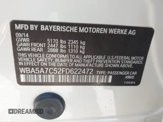 2015 BMW 5 Series 528i xDrive with VIN WBA5A7C52FD622472, listed as a IAAI auction lot 41999000 with 106,602 mi miles and . Bid and sale history available at carsss.com. Image 9.