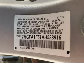 2010 Honda Civic Sdn LX with VIN 2HGFA1F51AH538916, listed as a Copart auction lot 50002075 with 64,438 mi miles and Clean Title. Bid and sale history available at carsss.com. Image 13.