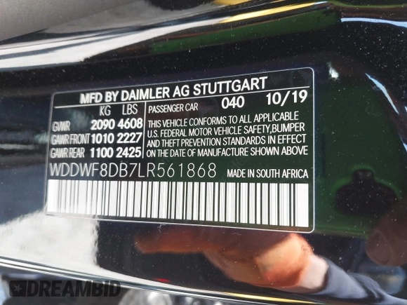 2020 Mercedes-Benz C 300 с VIN WDDWF8DB7LR561868, выставлен на аукционе IAAI как лот 42311129 с пробегом 32 038 миль миль и . История ставок и продаж доступна на DreamBid. Изображение 9.