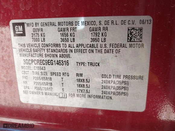 2014 Chevrolet Silverado 1500 LT with VIN 3GCPCREC9EG146316, listed as a IAAI auction lot 41830311 with 267,660 mi miles. Bid and sale history available at carsss.com. Image 9.
