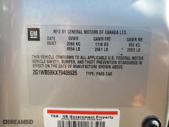 2007 Chevrolet Impala LS with VIN 2G1WB58KX79408926, listed as a Copart auction lot 48097155 with 194,368 mi miles and Salvage Title. Bid and sale history available at carsss.com. Image 12.