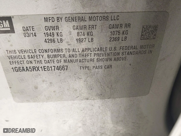 2014 Cadillac ATS Standard RWD with VIN 1G6AA5RX1E0174667, listed as a IAAI auction lot 41723540 with 171,804 mi miles. Bid and sale history available at carsss.com. Image 9.