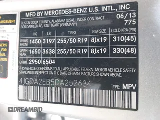 2013 Mercedes-Benz M 350 z VIN 4JGDA2EB5DA252634, wystawiony jako IAAI lot #42507538 z przebiegiem 190 166 mil mil oraz . Historia ofert i sprzedaży dostępna na DreamBid. Obrazek 9.