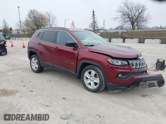 2022 Jeep Compass Latitude with VIN 3C4NJDBB1NT110087, listed as a IAAI auction lot 42033883 with 22,291 mi miles and . Bid and sale history available at DreamBid. Image 1.