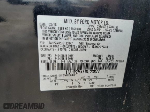2018 Ford Police Interceptor с VIN 1FAHP2MK5JG123877, выставлен на аукционе Copart как лот 56734454 с пробегом 126 109 миль миль и Чистый • Clean title. История ставок и продаж доступна на DreamBid. Изображение 12.