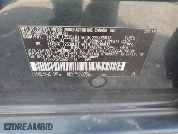 2011 Toyota RAV4 Limited with VIN 2T3YK4DV3BW011194, listed as a Copart auction lot 63678705 with 213,090 mi miles and Salvage title. Bid and sale history available at DreamBid. Image 13.