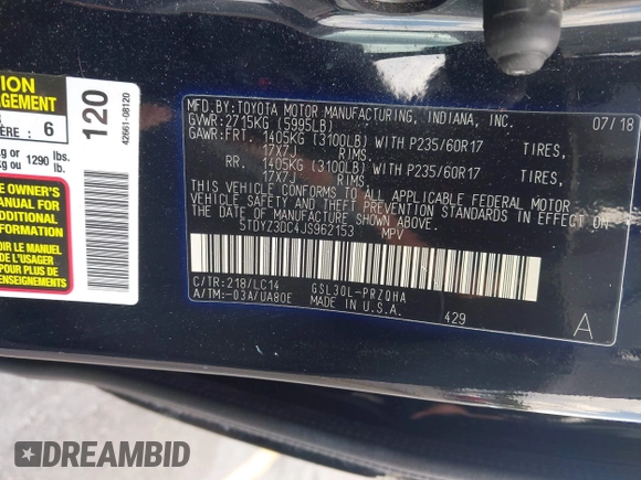 2018 Toyota Sienna XLE Auto Access Seat с VIN 5TDYZ3DC4JS962153, выставлен на аукционе IAAI как лот 42625213 с пробегом 75 006 миль миль и . История ставок и продаж доступна на DreamBid. Изображение 9.