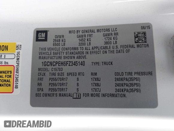 2015 Chevrolet Silverado 1500 Work Truck with VIN 1GCNCPEH6FZ345140, listed as a IAAI auction lot 41471183 with 130,686 mi miles and . Bid and sale history available at DreamBid. Image 9.