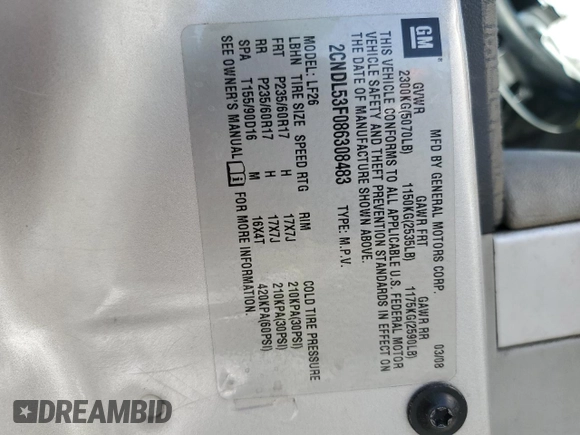 2008 Chevrolet Equinox LT z VIN 2CNDL53F086308483, wystawiony jako Copart lot #55274335 z przebiegiem 170 749 mil mil oraz Szkoda całkowita • Salvage title. Historia ofert i sprzedaży dostępna na DreamBid. Obrazek 13.