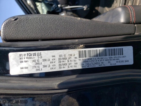 2018 Dodge Durango R/T with VIN 1C4SDJCT5JC409314, listed as a Copart auction lot 66228354 with 127,936 mi miles and Salvage Title. Bid and sale history available at carsss.com. Image 12.
