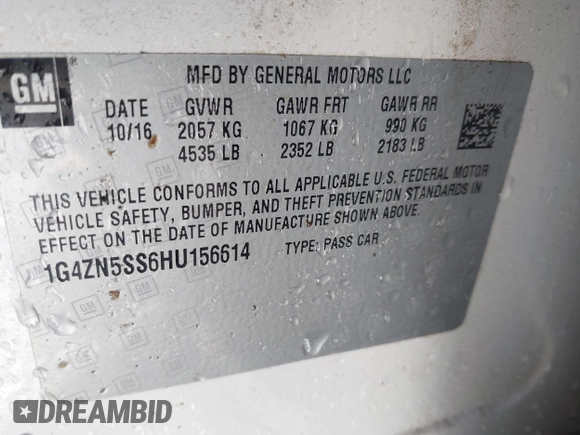 2017 Buick LaCrosse Preferred with VIN 1G4ZN5SS6HU156614, listed as a IAAI auction lot 41345141 with 196,991 mi miles. Bid and sale history available at carsss.com. Image 9.