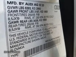 2020 Audi Q7 Premium with VIN WA1AJAF79LD006821, listed as a Copart auction lot 58021623 with 0 mi miles. Bid and sale history available at carsss.com. Image 16.