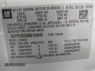 2011 GMC Sierra 1500 SLE with VIN 3GTP2VE3XBG104843, listed as a IAAI auction lot 41823410 with 162,125 mi miles and . Bid and sale history available at DreamBid. Image 9.
