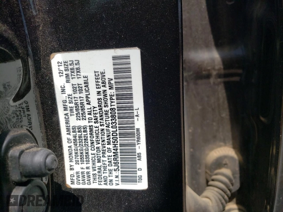 2013 Honda CR-V EX with VIN 5J6RM4H50DL033808, listed as a Copart auction lot 54229295 with 140,695 mi miles and Salvage Title. Bid and sale history available at carsss.com. Image 13.