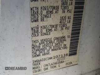 2022 Nissan Titan SV with VIN 1N6AA1EC1NN107138, listed as a Copart auction lot 86409644 with Not provided miles and Clean title. Bid and sale history available at DreamBid. Image 12.