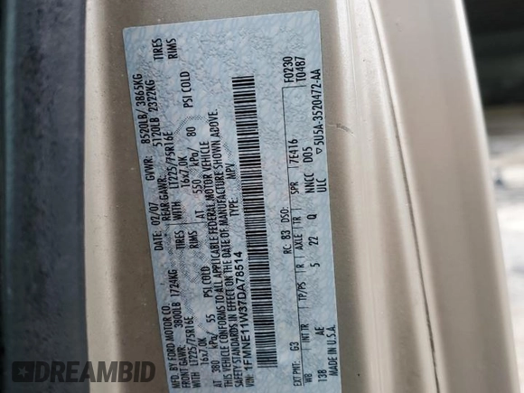 2007 Ford Econoline Passenger XL z VIN 1FMNE11W37DA78514, wystawiony jako Copart lot #88701135 z przebiegiem 192 339 mil mil oraz Szkoda całkowita • Salvage title. Historia ofert i sprzedaży dostępna na DreamBid. Obrazek 14.
