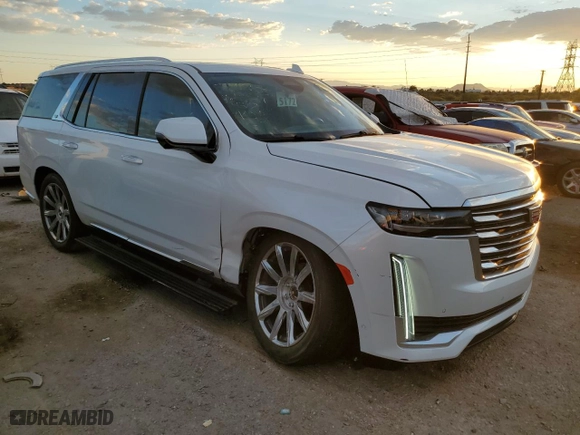 2021 Cadillac Escalade Premium Luxury Platinum with VIN 1GYS4DKL6MR228446, listed as a Copart auction lot 73197234 with 22,103 mi miles and Salvage Title. Bid and sale history available at carsss.com. Image 4.
