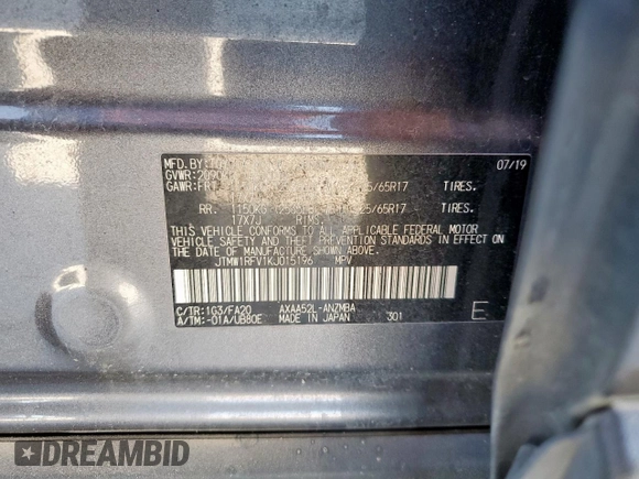 2019 Toyota RAV4 XLE with VIN JTMW1RFV1KJ015196, listed as a Copart auction lot 49452225 with 167,557 mi miles and Salvage Title. Bid and sale history available at carsss.com. Image 14.