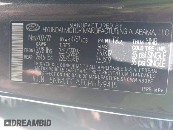 2023 Hyundai Tucson SEL with VIN 5NMJFCAE0PH199415, listed as a IAAI auction lot 42581112 with 29,752 mi miles and . Bid and sale history available at DreamBid. Image 9.