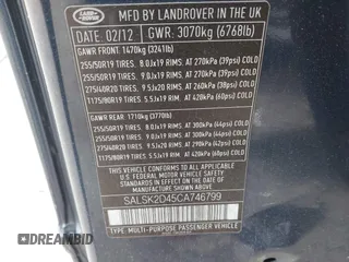 2012 Land Rover Range Rover Sport HSE Lux with VIN SALSK2D45CA746799, listed as a IAAI auction lot 41352304 with 101,810 mi miles and . Bid and sale history available at DreamBid. Image 9.