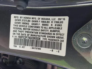 2016 Honda Civic Sedan EX with VIN 19XFC2F75GE093536, listed as a IAAI auction lot 41924223 with 90,785 mi miles. Bid and sale history available at carsss.com. Image 9.