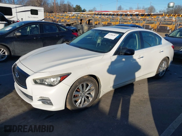 2014 Infiniti Q50 Hybrid Sport with VIN JN1AV7AP5EM690406, listed as a IAAI auction lot 41306387 with 143,309 mi miles and . Bid and sale history available at DreamBid. Image 2.