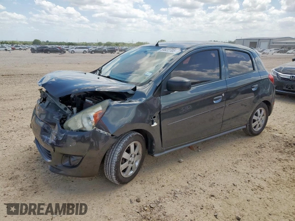 2014 Mitsubishi Mirage DE with VIN ML32A3HJ3EH002325, listed as a Copart auction lot 59822705 with 82,804 mi miles and Salvage title. Bid and sale history available at DreamBid. Image 1.