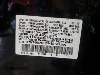 2011 Honda Pilot EX with VIN 5FNYF4H42BB037488, listed as a Copart auction lot 45203955 with Not Provided miles and Salvage Title. Bid and sale history available at DreamBid. Image 14.