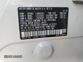 2016 Honda HR-V EX with VIN 3CZRU5H57GM721135, listed as a Copart auction lot 52879295 with 97,050 mi miles and Salvage Title. Bid and sale history available at carsss.com. Image 12.