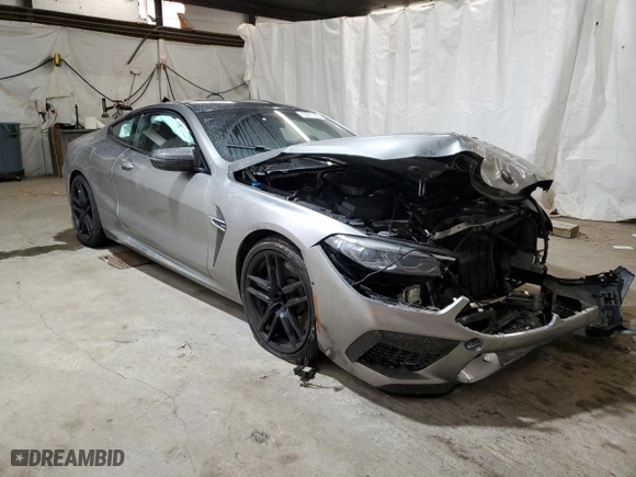 2020 BMW M8 with VIN WBSAE0C05LCD49641, listed as a Copart auction lot 43877355 with 0 mi miles and Salvage Title. Bid and sale history available at carsss.com. Image 4.