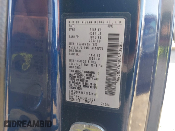 2013 Nissan NV200 SV z VIN 3N6CM0KN9DK693656, wystawiony jako IAAI lot #41297500 z przebiegiem 187 330 mil mil oraz . Historia ofert i sprzedaży dostępna na DreamBid. Obrazek 9.