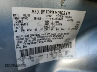 2008 Ford Edge SEL z VIN 2FMDK38C58BA91722, wystawiony jako Copart lot #53386315 z przebiegiem Nie podano mil oraz Nie do naprawy. Historia ofert i sprzedaży dostępna na DreamBid. Obrazek 14.