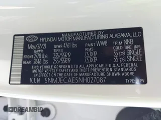 2022 Hyundai Tucson Limited with VIN 5NMJECAE5NH027087, listed as a IAAI auction lot 40995326 with 15,083 mi miles. Bid and sale history available at carsss.com. Image 9.