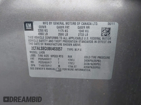 2011 GMC Terrain SLE-2 with VIN 2CTALSEC6B6463057, listed as a IAAI auction lot 41530565 with 109,942 mi miles. Bid and sale history available at carsss.com. Image 9.