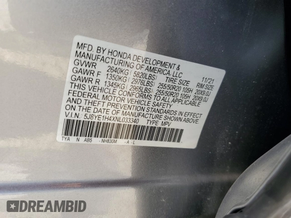 2022 Acura MDX w/Technology Package with VIN 5J8YE1H4XNL033340, listed as a Copart auction lot 48593645 with 41,638 mi miles and Salvage Title. Bid and sale history available at carsss.com. Image 13.