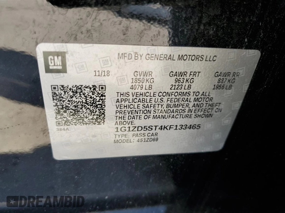 2019 Chevrolet Malibu LT with VIN 1G1ZD5ST4KF133465, listed as a Copart auction lot 48693905 with 103,367 mi miles and Salvage Title. Bid and sale history available at DreamBid. Image 12.