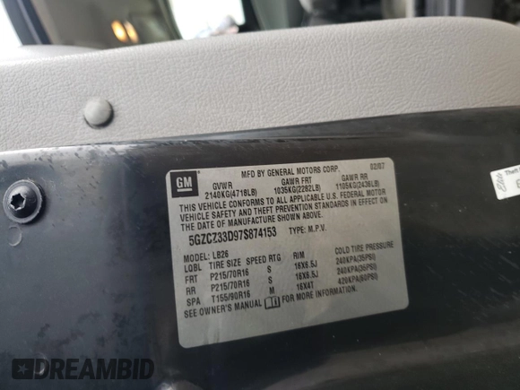 2007 Saturn VUE I4 z VIN 5GZCZ33D97S874153, wystawiony jako Copart lot #50572755 z przebiegiem 76 142 mil mil oraz Szkoda całkowita • Salvage title. Historia ofert i sprzedaży dostępna na DreamBid. Obrazek 16.
