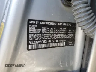 2017 BMW X4 xDrive28i with VIN 5UXXW3C52H0T77719, listed as a Copart auction lot 52393155 with 184,664 mi miles and Salvage title. Bid and sale history available at DreamBid. Image 14.