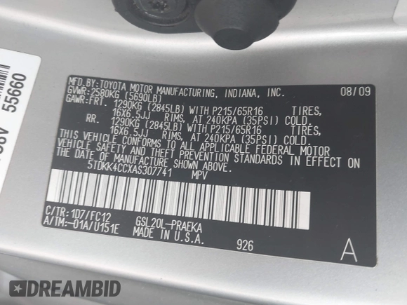 2010 Toyota Sienna CE с VIN 5TDKK4CCXAS307741, выставлен на аукционе IAAI как лот 42084191 с пробегом 167 583 миль миль и . История ставок и продаж доступна на DreamBid. Изображение 9.