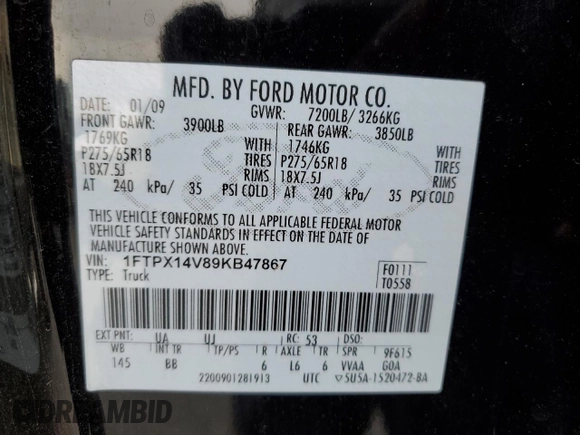 2009 Ford F-150 XL with VIN 1FTPX14V89KB47867, listed as a Copart auction lot 49842545 with 235,862 mi miles and Salvage Title. Bid and sale history available at carsss.com. Image 15.